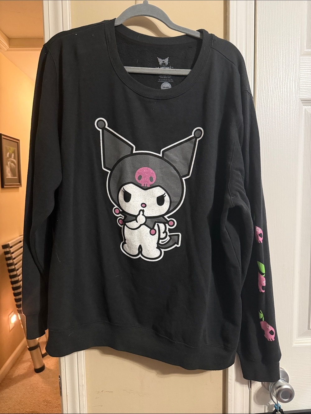 NWOT Hello Kitty Kuromi Graphic Black Crewneck with Pink Skull Accents